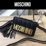 moschino-039 鬼爪鏈條流蘇包意大利進口山羊皮金屬混合編織單肩斜挎包