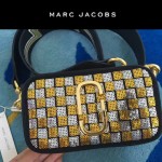 Marc Jacobs-03-4 劉詩詩同款snapshot黃白輻射亮片原版爆裂紋牛皮相機包