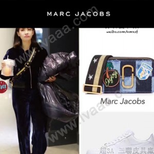 Marc Jacobs-010 春夏系列宋茜同款牛仔布拼接徽章單肩斜挎包相機包