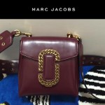 Marc Jacobs-011-2 宋佳同款蛇形金屬扣棗紅色牛皮小號單肩斜挎包