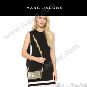 Marc Jacobs-03-4 劉詩詩同款snapshot黃白輻射亮片原版爆裂紋牛皮相機包