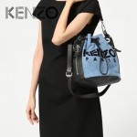 KENZO-003 輕便實用女士原單牛仔布配牛皮抽繩單肩水桶包