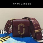 Marc Jacobs-011-2 宋佳同款蛇形金屬扣棗紅色牛皮小號單肩斜挎包