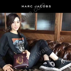 Marc Jacobs-011-2 宋佳同款蛇形金屬扣棗紅色牛皮小號單肩斜挎包