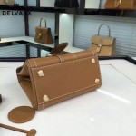 Delvaux-015-5 潮流百搭手工車線brillan土黃色原版TOGO皮手提單肩包
