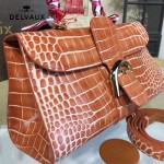 Delvaux-031-2 Sellier Brillant鱷魚紋牛皮 小羊皮內裏可調節肩帶原裝禮盒橫款手提單肩斜挎包
