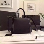 Delvaux-015-6 潮流百搭手工車線brillan黑色原版TOGO皮手提單肩包