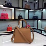 Delvaux-17-8 人氣熱銷brillant土黃色原版粒面牛皮手提單肩包