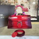 Delvaux-031 Sellier Brillant鱷魚紋牛皮 小羊皮內裏可調節肩帶原裝禮盒橫款手提單肩斜挎包