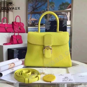 Delvaux-19-9 潮人必備新款brillant黃色原版牛皮豎款大號手提單肩包