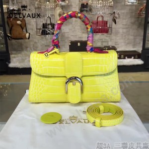 Delvaux-031-4 Sellier Brillant鱷魚紋牛皮 小羊皮內裏可調節肩帶原裝禮盒橫款手提單肩斜挎包