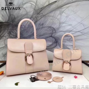 Delvaux-05 復古風brilliant 裸粉色原版BOX光面牛皮大號手提單肩包