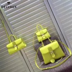 Delvaux-18-7 名媛必備brillant黃色原版粒面牛皮橫款大號手袋