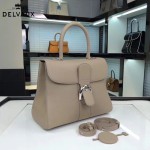 Delvaux-19-6 潮人必備新款brillant淺灰色原版牛皮豎款大號手提單肩包