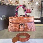 Delvaux-031-2 Sellier Brillant鱷魚紋牛皮 小羊皮內裏可調節肩帶原裝禮盒橫款手提單肩斜挎包