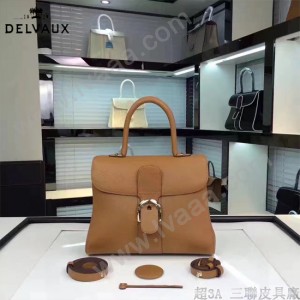 Delvaux-19-8 潮人必備新款brillant土黃色原版牛皮豎款大號手提單肩包