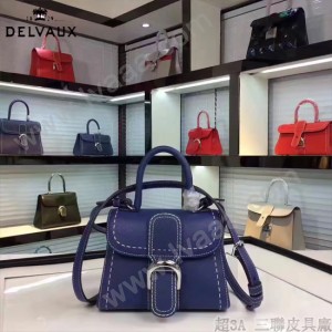 Delvaux-015-4 潮流百搭手工車線brillan藍色原版TOGO皮手提單肩包