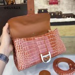 Delvaux-031-2 Sellier Brillant鱷魚紋牛皮 小羊皮內裏可調節肩帶原裝禮盒橫款手提單肩斜挎包