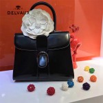 Delvaux-025 新款原版box皮系列黑色拼色槍扣手提包