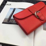 Delvaux-21-4 時尚復古Brillan Frence紅色原版牛皮翻蓋錢包手拿包