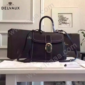 Delvaux-013-7 百搭新款手工車線brillan黑色原版TOGO皮豎款大號手袋