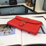 Delvaux-21-4 時尚復古Brillan Frence紅色原版牛皮翻蓋錢包手拿包