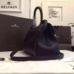 Delvaux-014-6 百搭新款手工車線brillan黑色原版TOGO皮橫款大號手袋