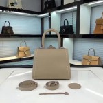 Delvaux-015 潮流百搭手工車線brillan淺灰色原版TOGO皮手提單肩包