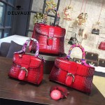 Delvaux-030 Sellier Brillant鱷魚紋牛皮 小羊皮內裏可調節肩帶原裝禮盒手提單肩斜挎包