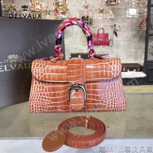 Delvaux-031-2 Sellier Brillant鱷魚紋牛皮 小羊皮內裏可調節肩帶原裝禮盒橫款手提單肩斜挎包