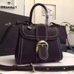 Delvaux-015-6 潮流百搭手工車線brillan黑色原版TOGO皮手提單肩包