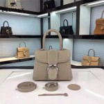 Delvaux-015 潮流百搭手工車線brillan淺灰色原版TOGO皮手提單肩包