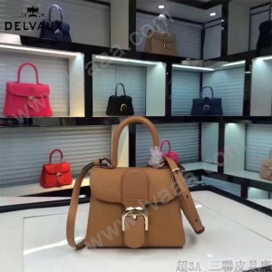 Delvaux-17-8 人氣熱銷brillant土黃色原版粒面牛皮手提單肩包