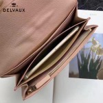 Delvaux-21-2 時尚復古Brillan Frence粉色原版牛皮翻蓋錢包手拿包