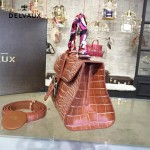 Delvaux-031-2 Sellier Brillant鱷魚紋牛皮 小羊皮內裏可調節肩帶原裝禮盒橫款手提單肩斜挎包
