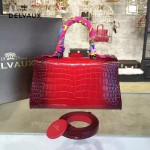 Delvaux-031 Sellier Brillant鱷魚紋牛皮 小羊皮內裏可調節肩帶原裝禮盒橫款手提單肩斜挎包