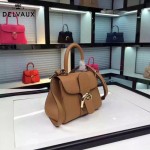 Delvaux-17-8 人氣熱銷brillant土黃色原版粒面牛皮手提單肩包