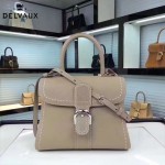 Delvaux-013 百搭新款手工車線brillan淺灰色原版TOGO皮豎款大號手袋