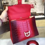Delvaux-030 Sellier Brillant鱷魚紋牛皮 小羊皮內裏可調節肩帶原裝禮盒手提單肩斜挎包