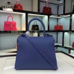 Delvaux-19-5 潮人必備新款brillant藍色原版牛皮豎款大號手提單肩包
