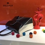Delvaux-025 新款原版box皮系列黑色拼色槍扣手提包