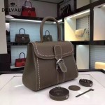Delvaux-013-2 百搭新款手工車線brillan深灰色原版TOGO皮豎款大號手袋