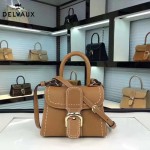Delvaux-015-5 潮流百搭手工車線brillan土黃色原版TOGO皮手提單肩包
