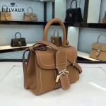Delvaux-015-5 潮流百搭手工車線brillan土黃色原版TOGO皮手提單肩包