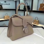 Delvaux-013 百搭新款手工車線brillan淺灰色原版TOGO皮豎款大號手袋