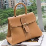 Delvaux-013-6 百搭新款手工車線brillan土黃色原版TOGO皮豎款大號手袋