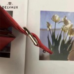 Delvaux-21-4 時尚復古Brillan Frence紅色原版牛皮翻蓋錢包手拿包