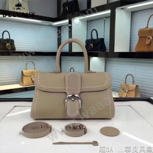 Delvaux-014 百搭新款手工車線brillan淺灰色原版TOGO皮橫款大號手袋