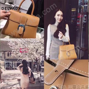 Delvaux-013-6 百搭新款手工車線brillan土黃色原版TOGO皮豎款大號手袋