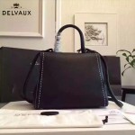 Delvaux-013-7 百搭新款手工車線brillan黑色原版TOGO皮豎款大號手袋
